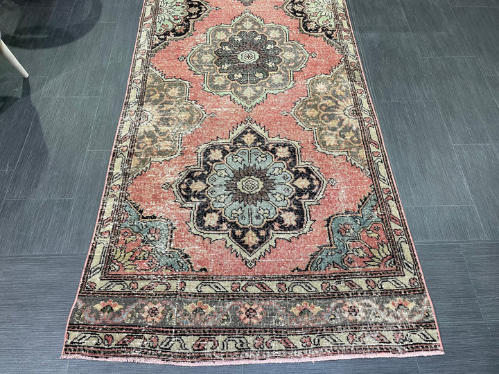 Beige Turkish Runner Rug 3' 5" x 12' 9" Hand-Knotted | No. WR46760