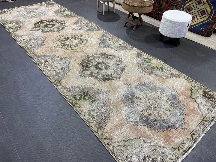 Beige Turkish Runner Rug 3' 9" x 11' 9" Hand-Knotted