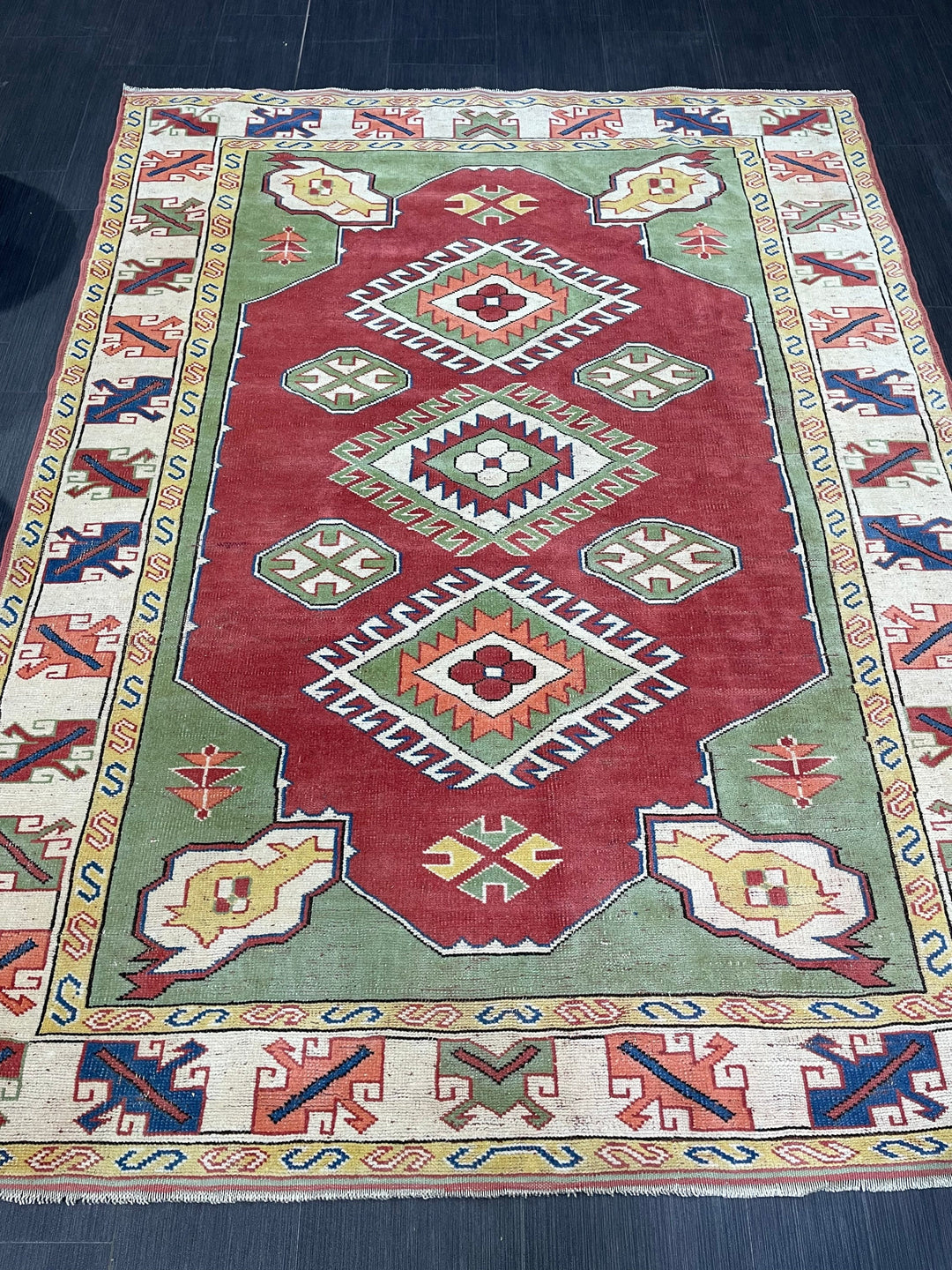 Beige Turkish Oushak Rug 5' 3" x 7' Hand-Knotted detail