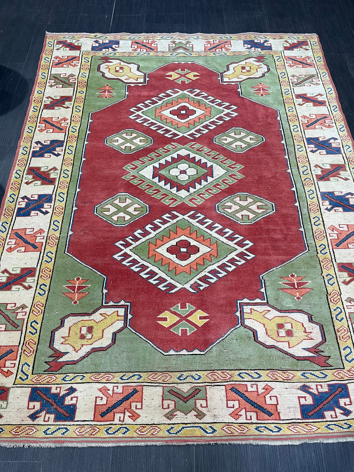 Beige Turkish Oushak Rug 5' 3" x 7' Hand-Knotted detail