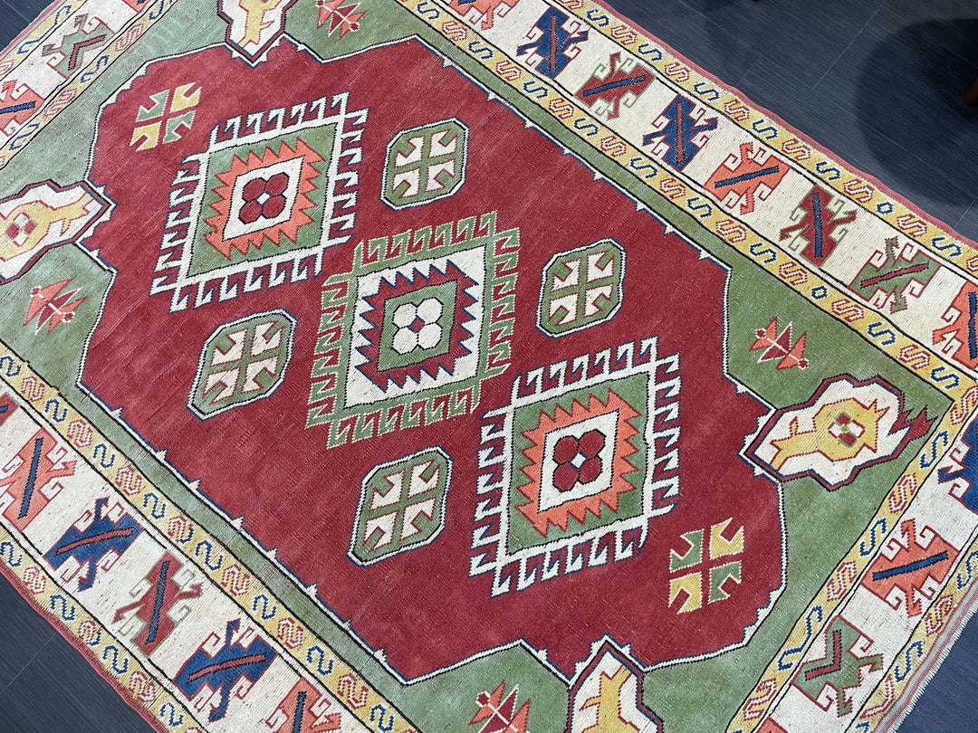Beige Turkish Oushak Rug 5' 3" x 7' Hand-Knotted close-up