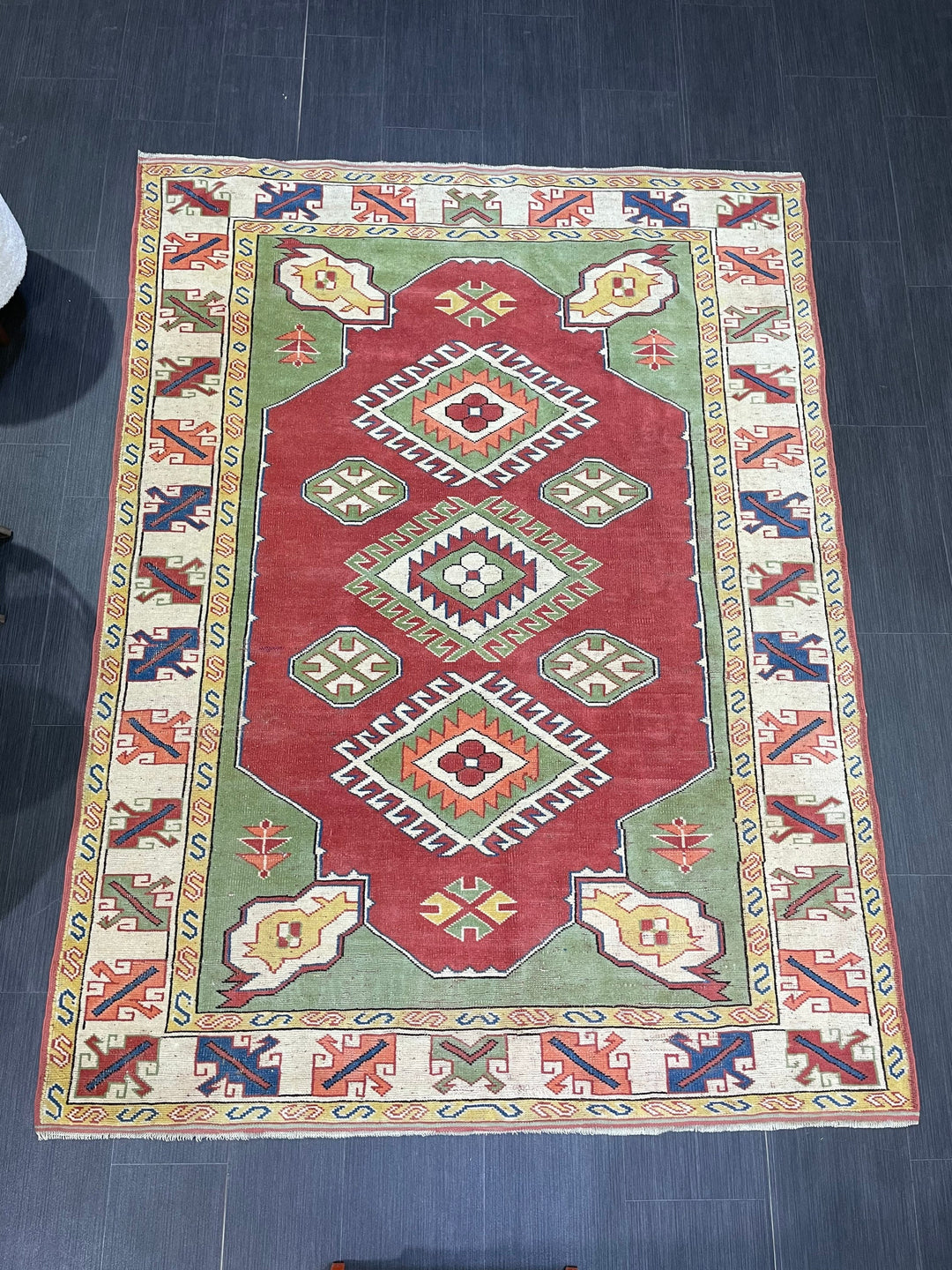 Beige Turkish Oushak Rug 5' 3" x 7' Hand-Knotted pattern