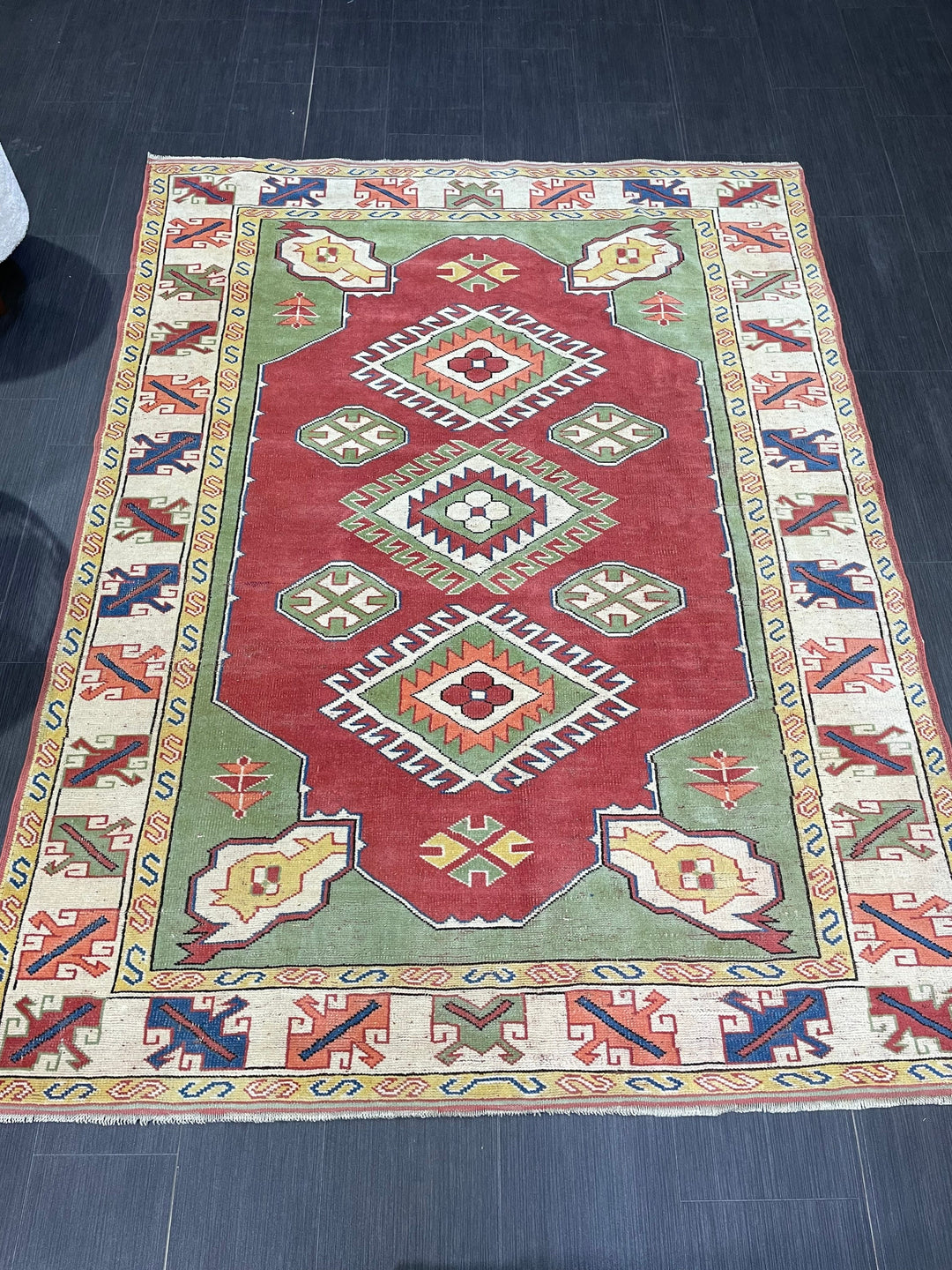 Beige Turkish Oushak Rug 5' 3" x 7' Hand-Knotted reverse