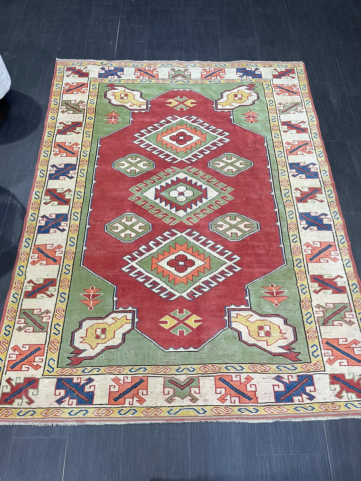 Beige Turkish Oushak Rug 5' 3" x 7' Hand-Knotted reverse