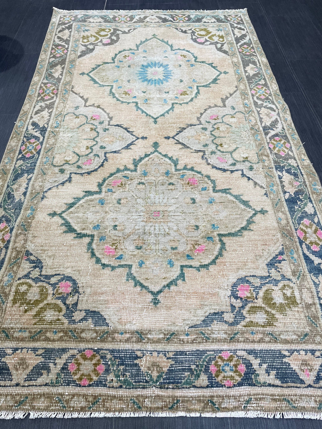 Beige Turkish Runner Rug 3' 8" x 6' 9" Hand-Knotted pattern