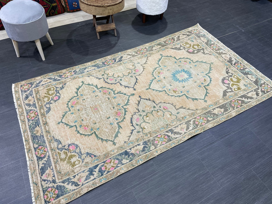 Beige Turkish Runner Rug 3' 8" x 6' 9" Hand-Knotted view 9