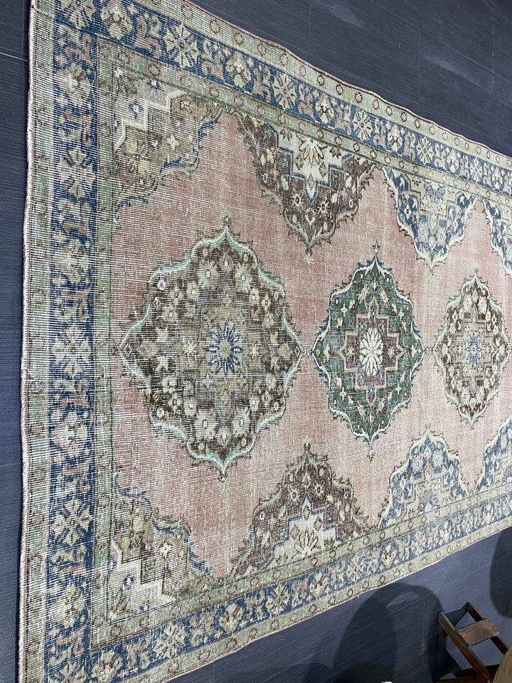 Beige Turkish Distressed Runner Rug 5' x 10' 7" Hand-Knotted | No. WR60725
