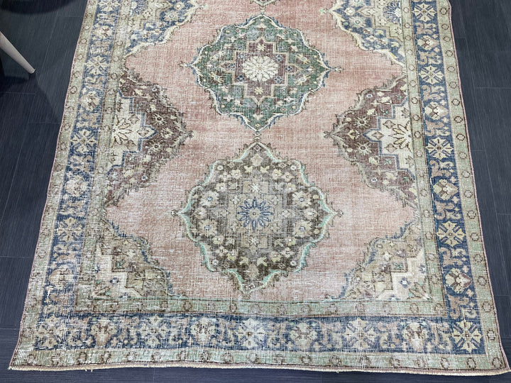 Beige Turkish Distressed Runner Rug 5' x 10' 7" Hand-Knotted | No. WR60725