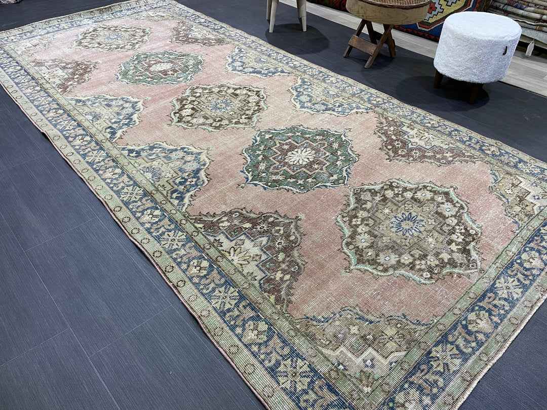 Beige Turkish Distressed Runner Rug 5' x 10' 7" Hand-Knotted | No. WR60725