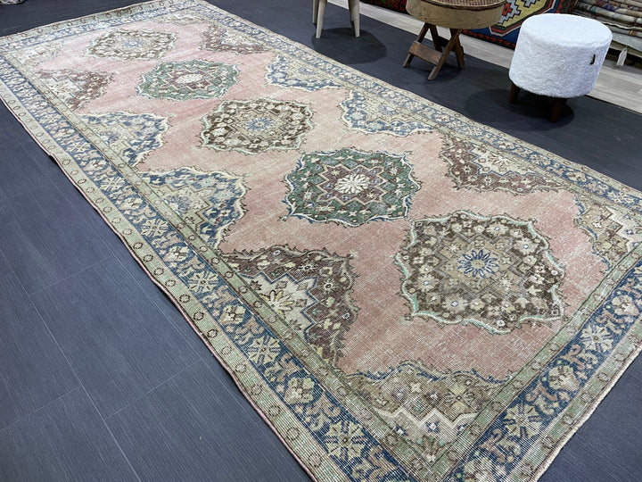 Beige Turkish Distressed Runner Rug 5' x 10' 7" Hand-Knotted | No. WR60725