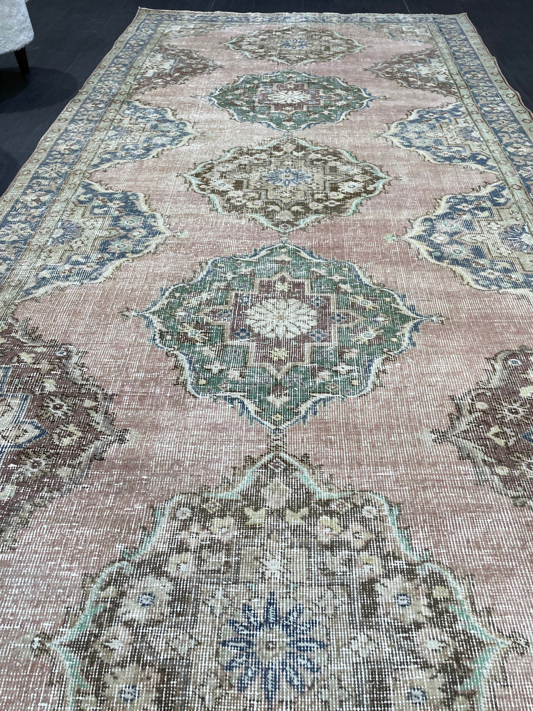 Beige Turkish Distressed Runner Rug 5' x 10' 7" Hand-Knotted | No. WR60725