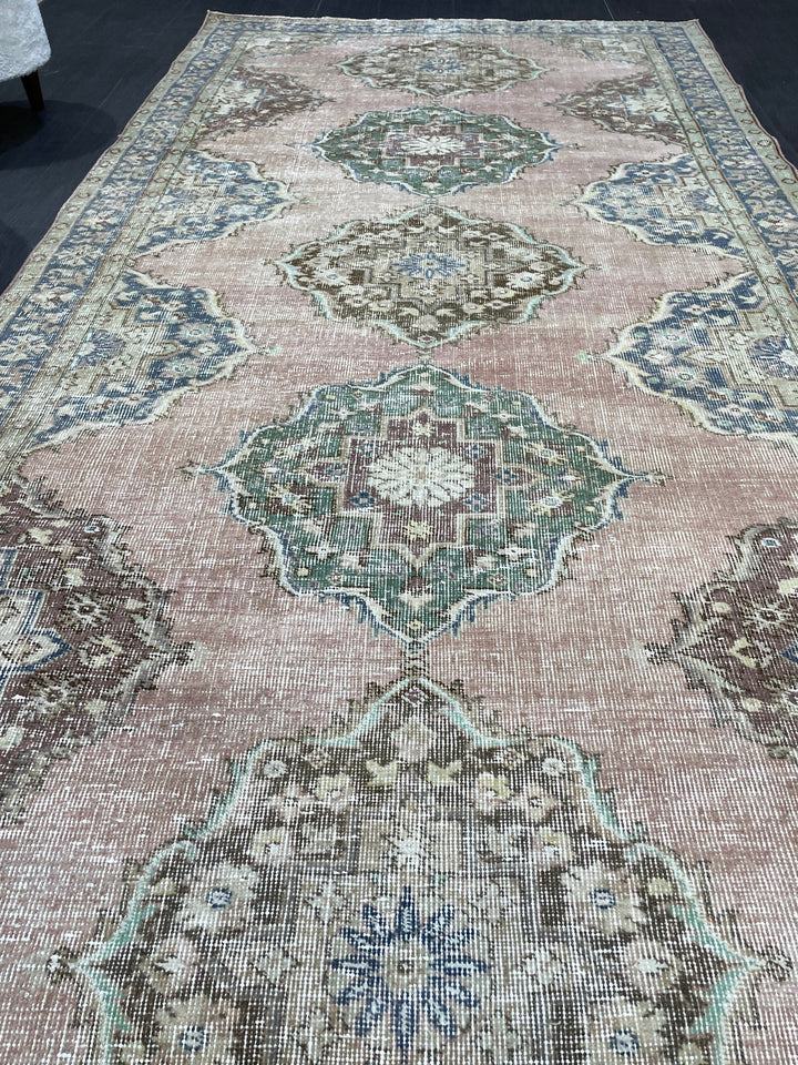 Beige Turkish Distressed Runner Rug 5' x 10' 7" Hand-Knotted | No. WR60725
