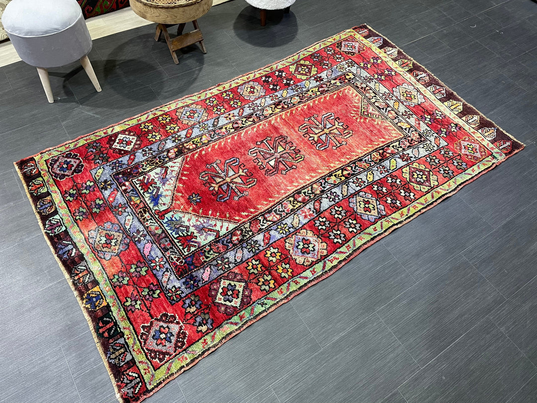 Rust Turkish Oushak Rug 4' 2" x 7' 3" Hand-Knotted close-up