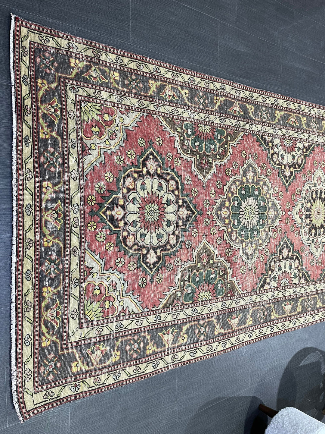 Beige Turkish Runner Rug 4' 7" x 12' 3" Hand-Knotted pattern