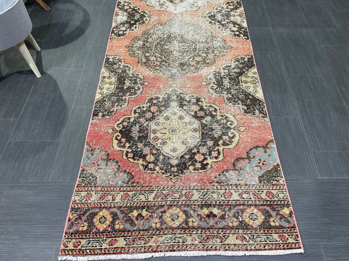 Beige Turkish Distressed Runner Rug 2' 11" x 12' 2" Hand-Knotted | No. WR83930