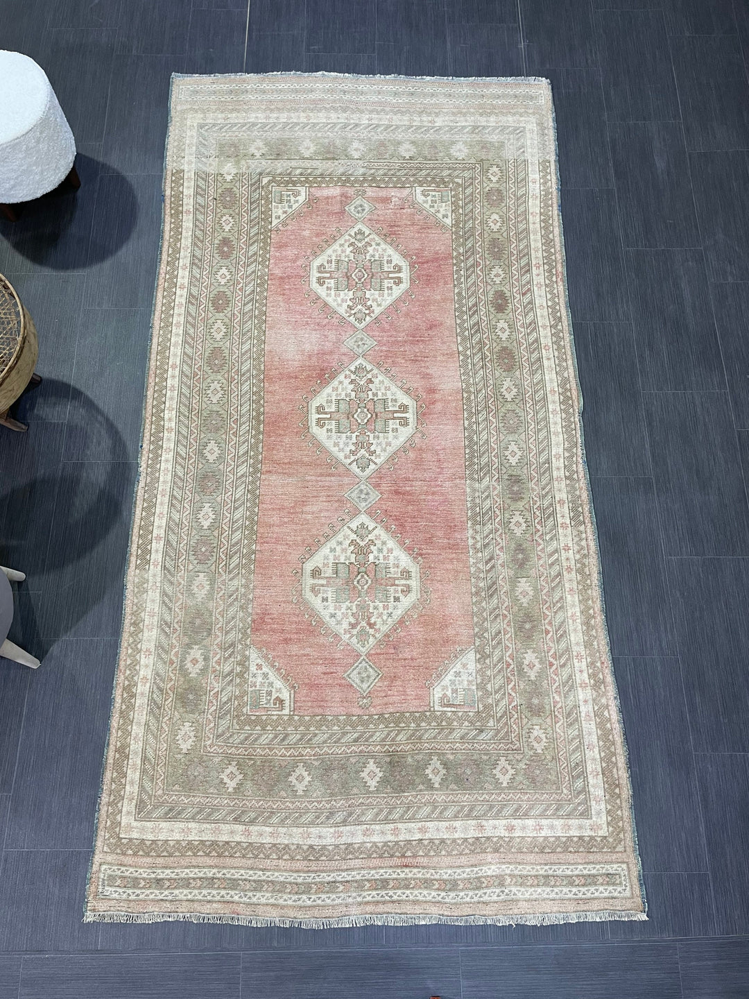 Beige Turkish Runner Rug 4' 2" x 8' 5" Hand-Knotted view