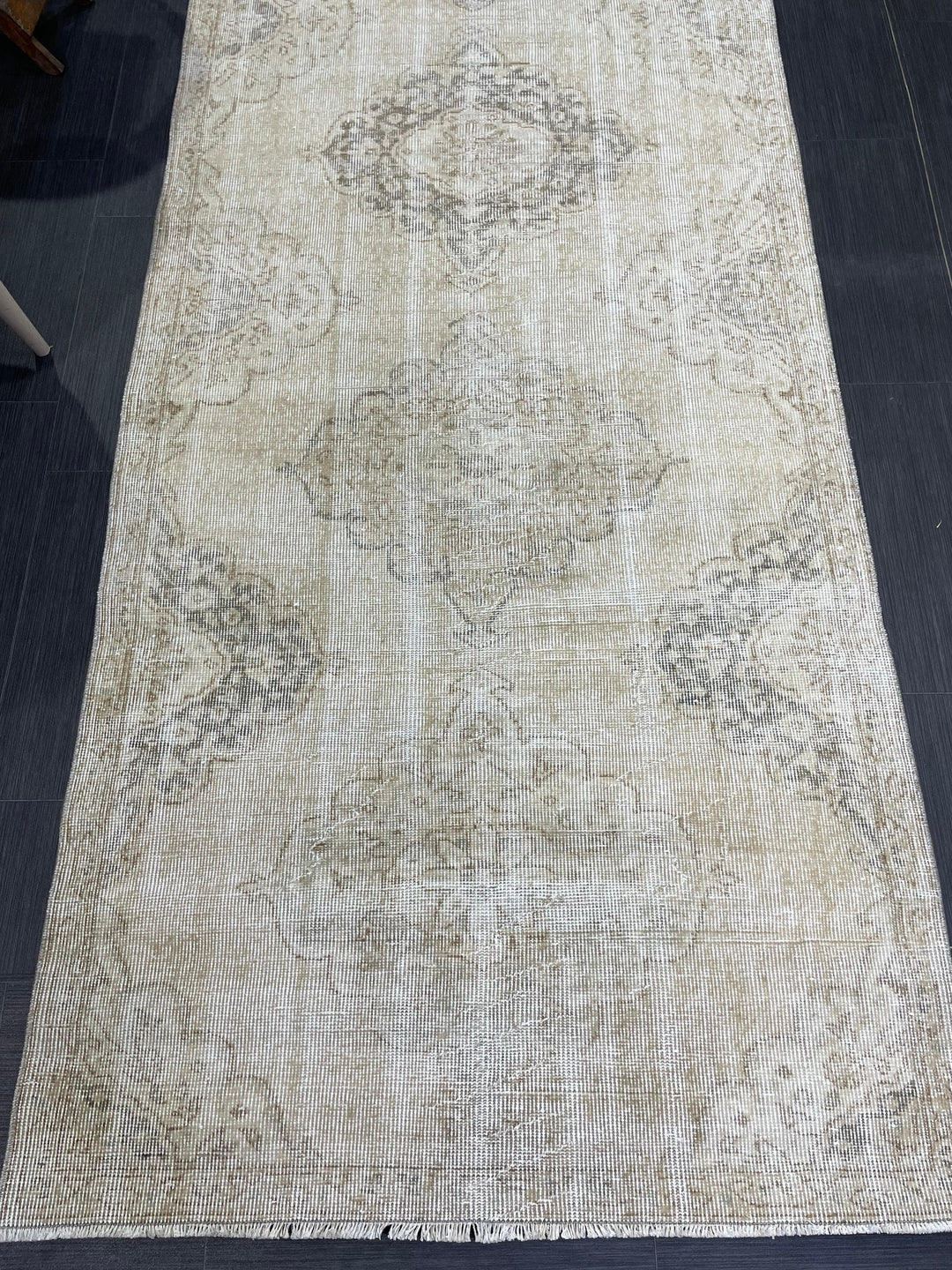 Beige Turkish Runner Rug 3' 7" x 10' 10" Hand-Knotted texture
