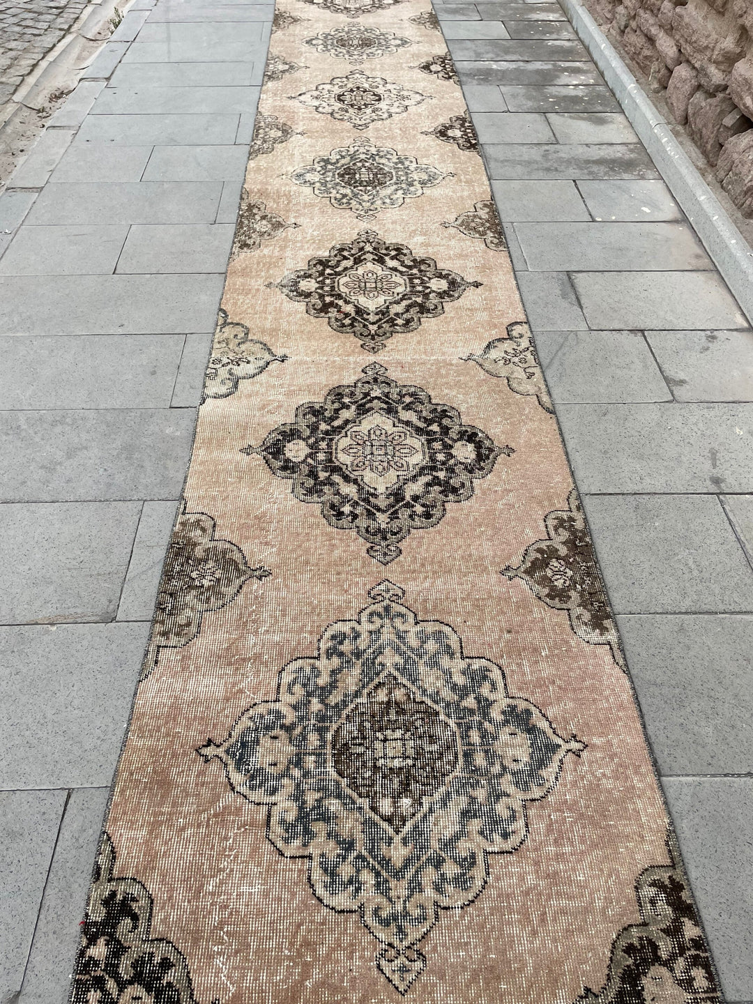 Beige Turkish Runner Rug 2' 9" x 23' 9" Hand-Knotted reverse