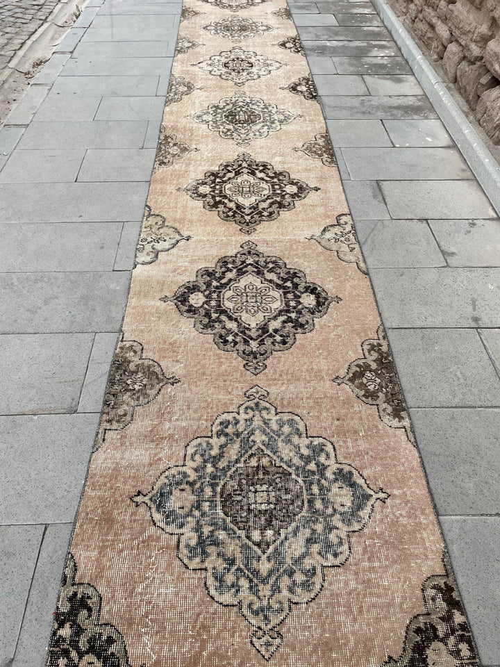 Beige Turkish Runner Rug 2' 9" x 23' 9" Hand-Knotted reverse