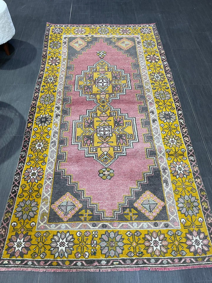 Beige Turkish Runner Rug 3' 7" x 7' 1" Hand-Knotted field