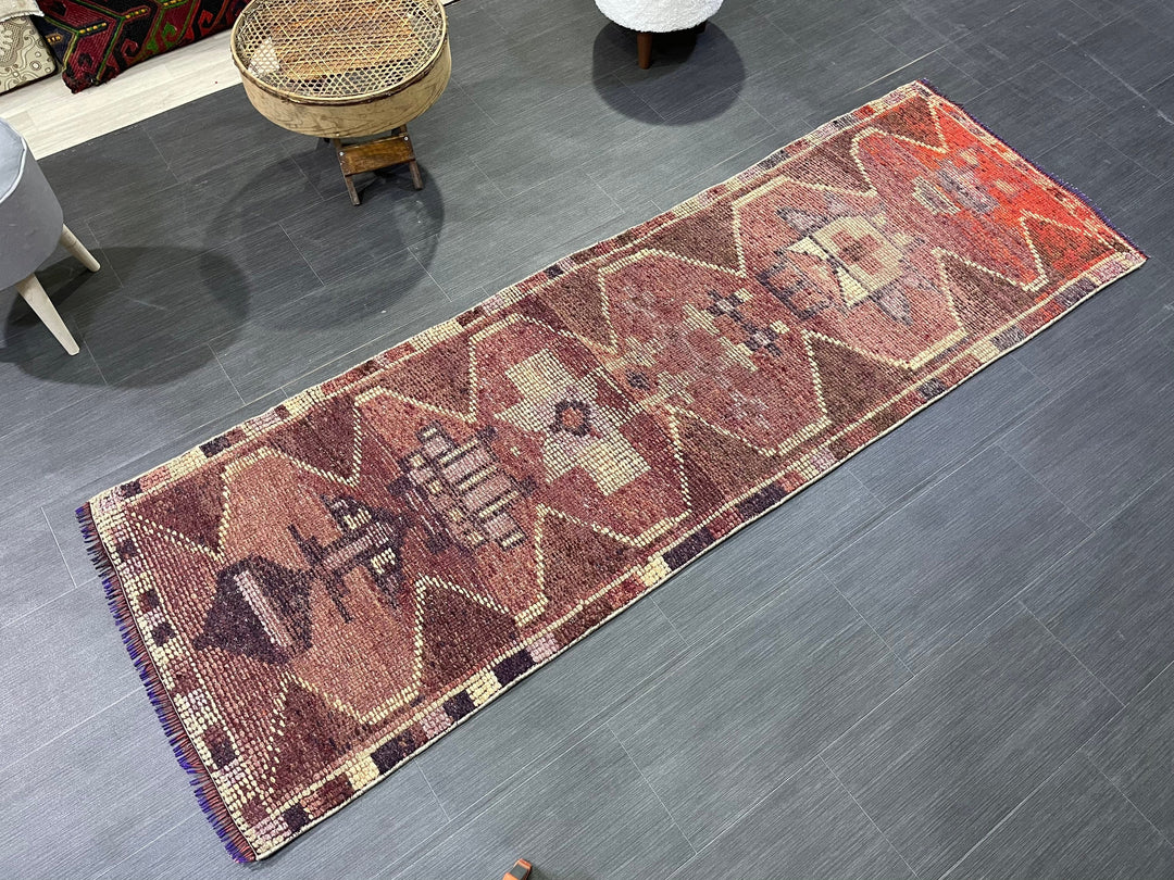 Beige Turkish Runner Rug 2' 6" x 7' 8" Hand-Knotted