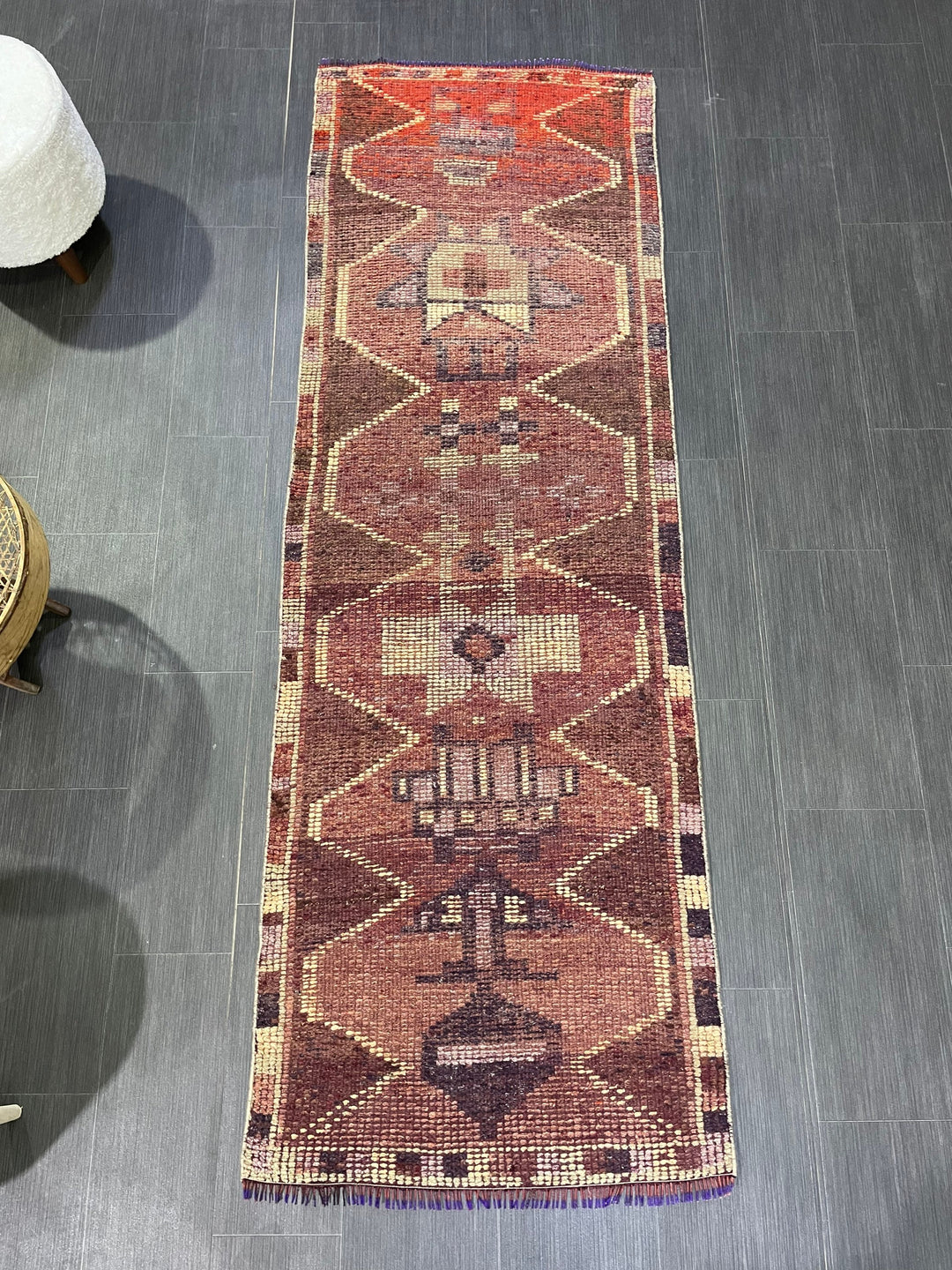 Beige Turkish Runner Rug 2' 6" x 7' 8" Hand-Knotted field