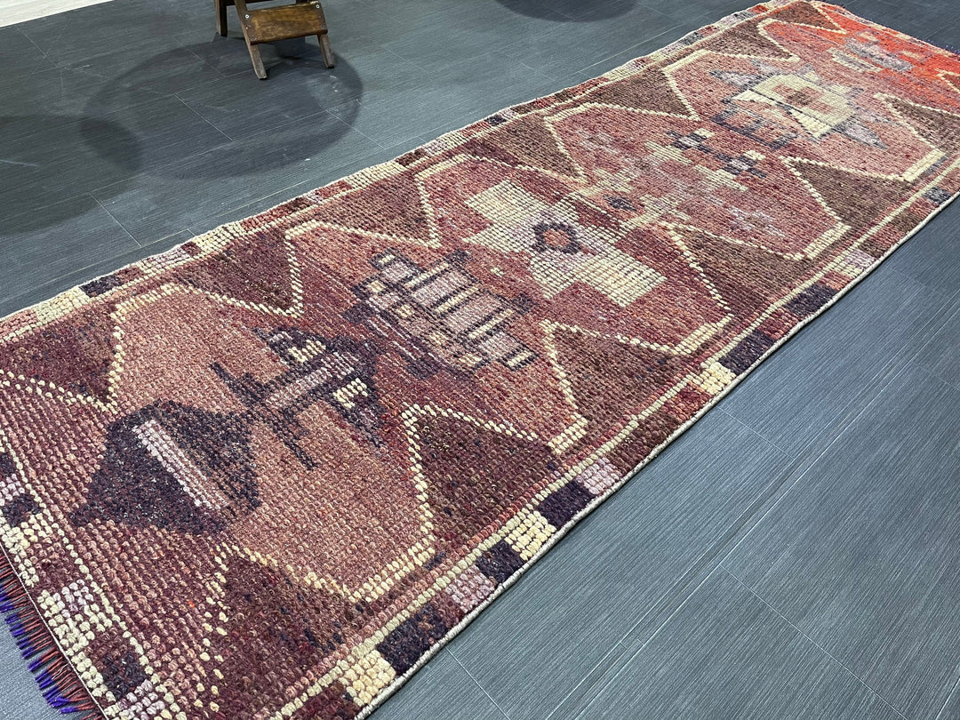 Beige Turkish Runner Rug 2' 6" x 7' 8" Hand-Knotted reverse