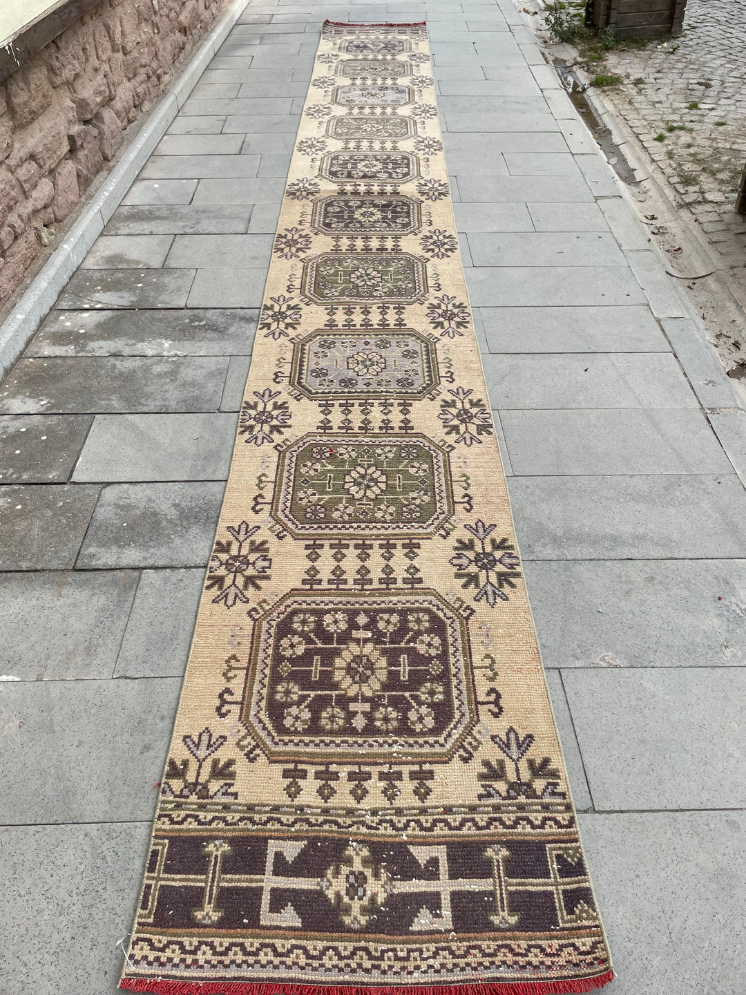 Beige Turkish Runner Rug 2' 6" x 20' 2" Hand-Knotted detail