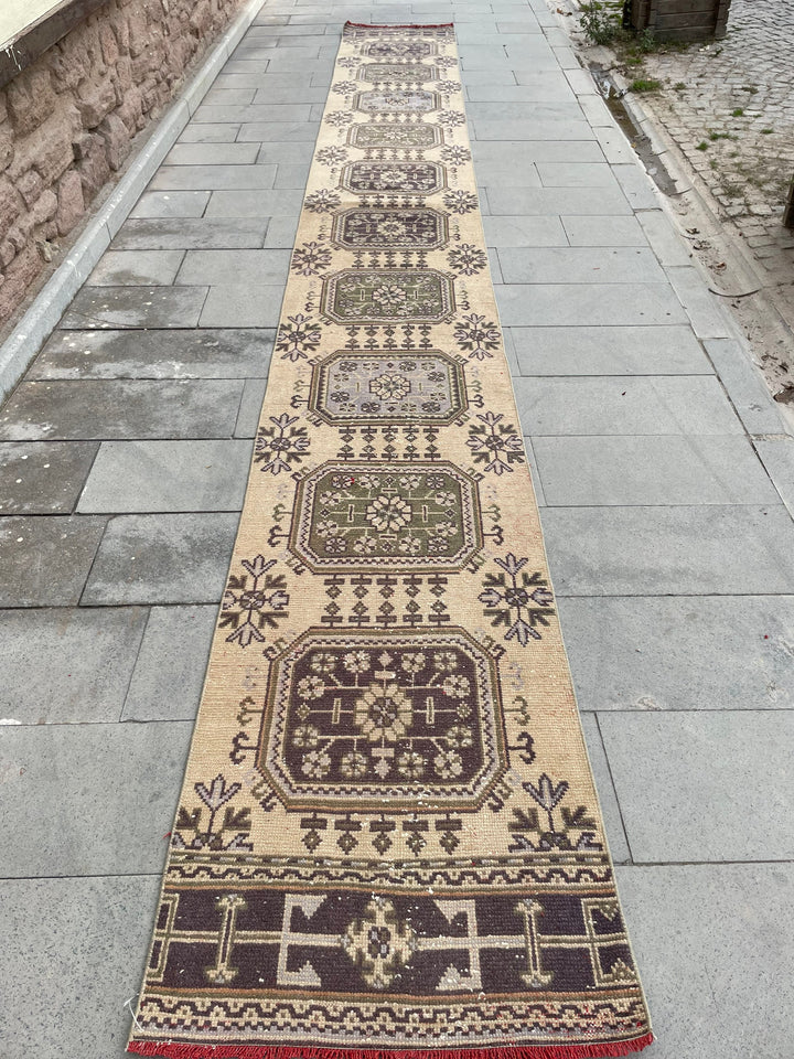 Beige Turkish Runner Rug 2' 6" x 20' 2" Hand-Knotted detail