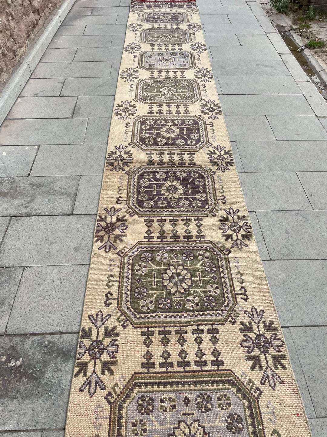 Beige Turkish Runner Rug 2' 6" x 20' 2" Hand-Knotted close-up