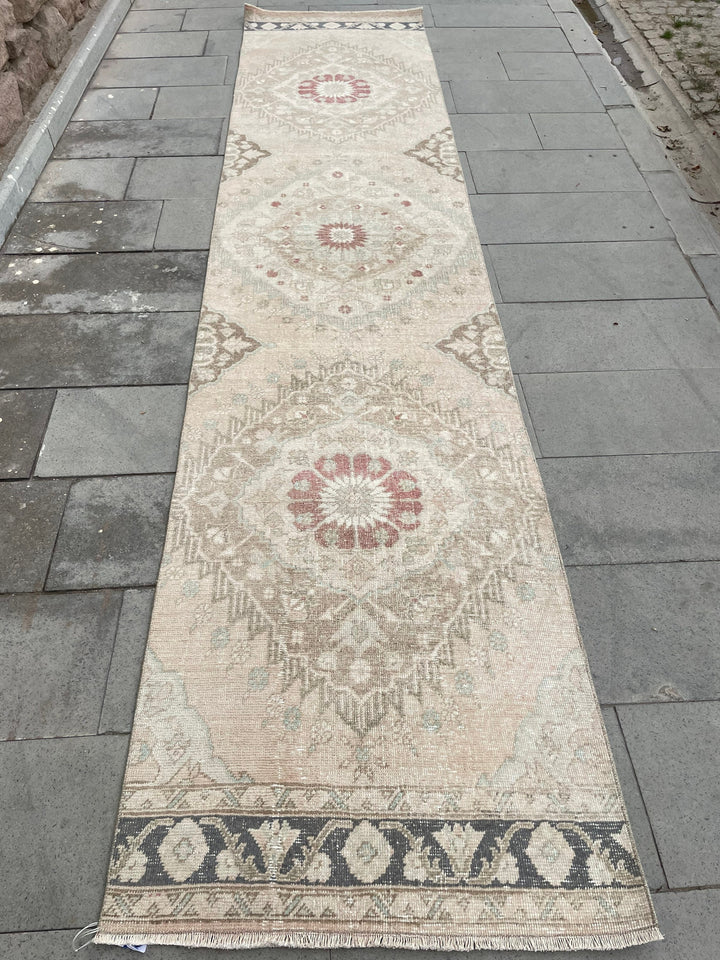 Pink Turkish Runner Rug 2' 10" x 12' 6" Hand-Knotted detail