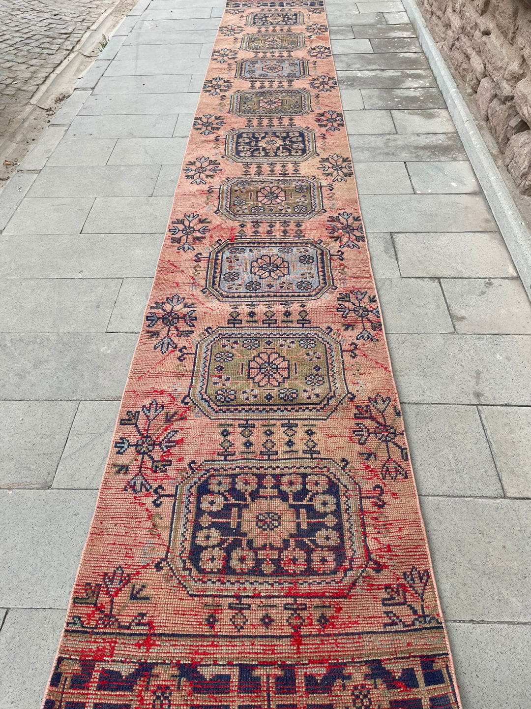 Beige Turkish Runner Rug 2' 8" x 17' 4" Hand-Knotted pattern