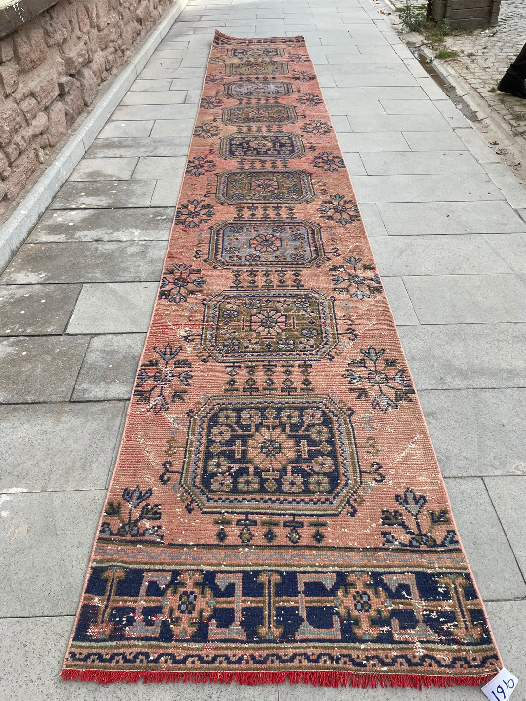 Beige Turkish Runner Rug 2' 8" x 17' 4" Hand-Knotted reverse