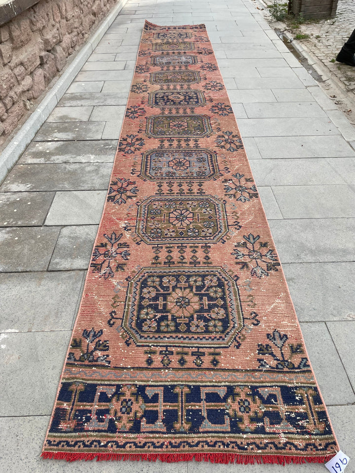Beige Turkish Runner Rug 2' 8" x 17' 4" Hand-Knotted reverse