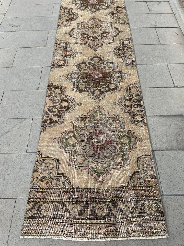 Beige Turkish Runner Rug 2' 8" x 21' 9" Hand-Knotted field