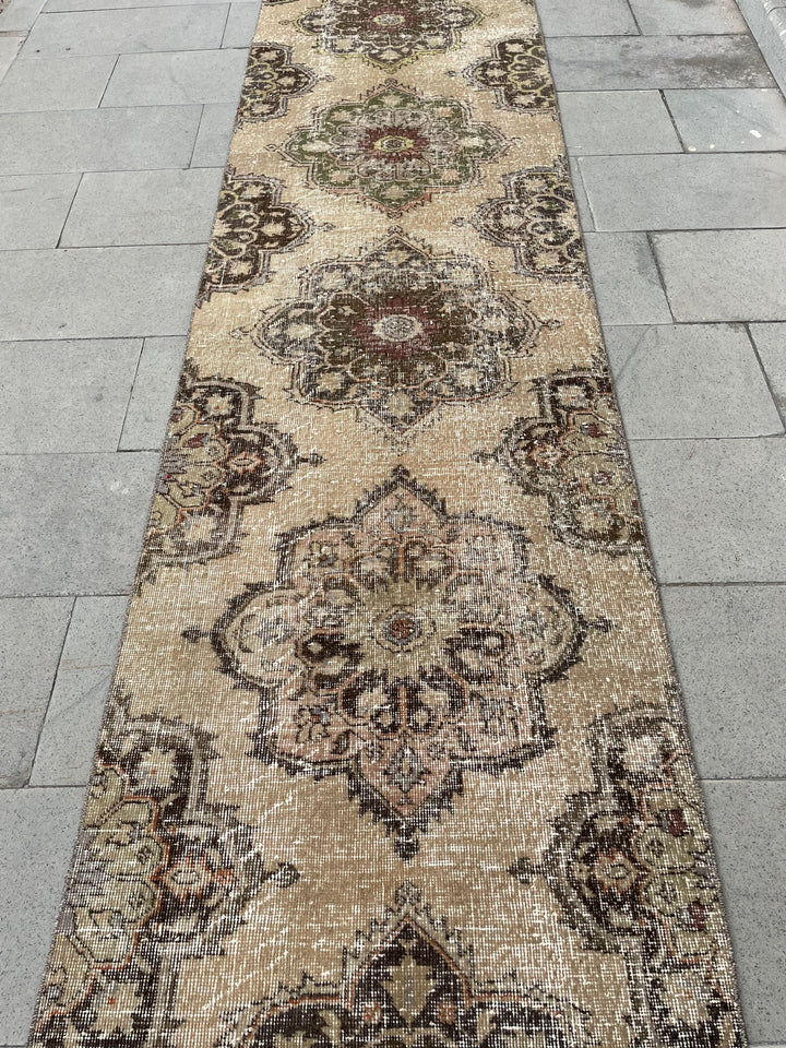 Beige Turkish Runner Rug 2' 8" x 21' 9" Hand-Knotted reverse