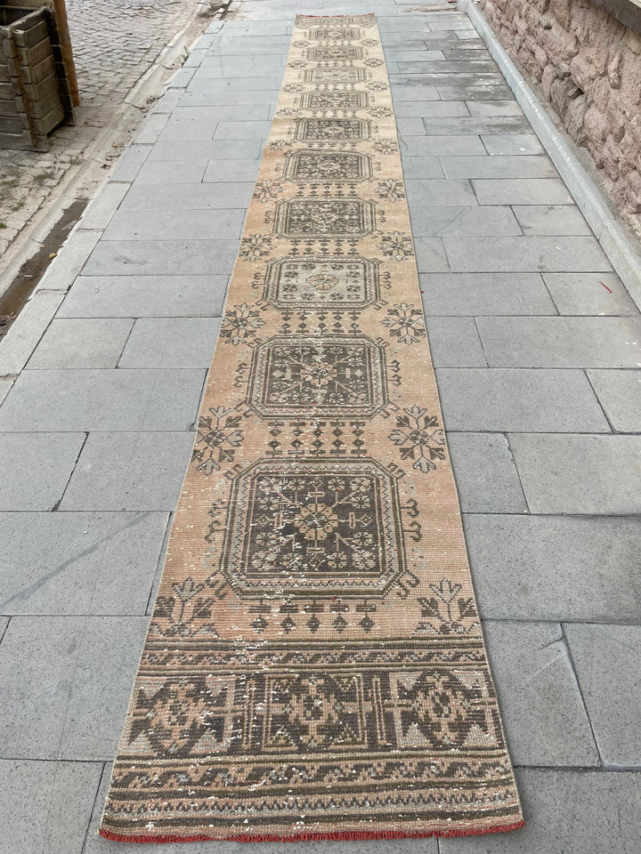 Beige Turkish Runner Rug 2' 4" x 21' 4" Hand-Knotted close-up