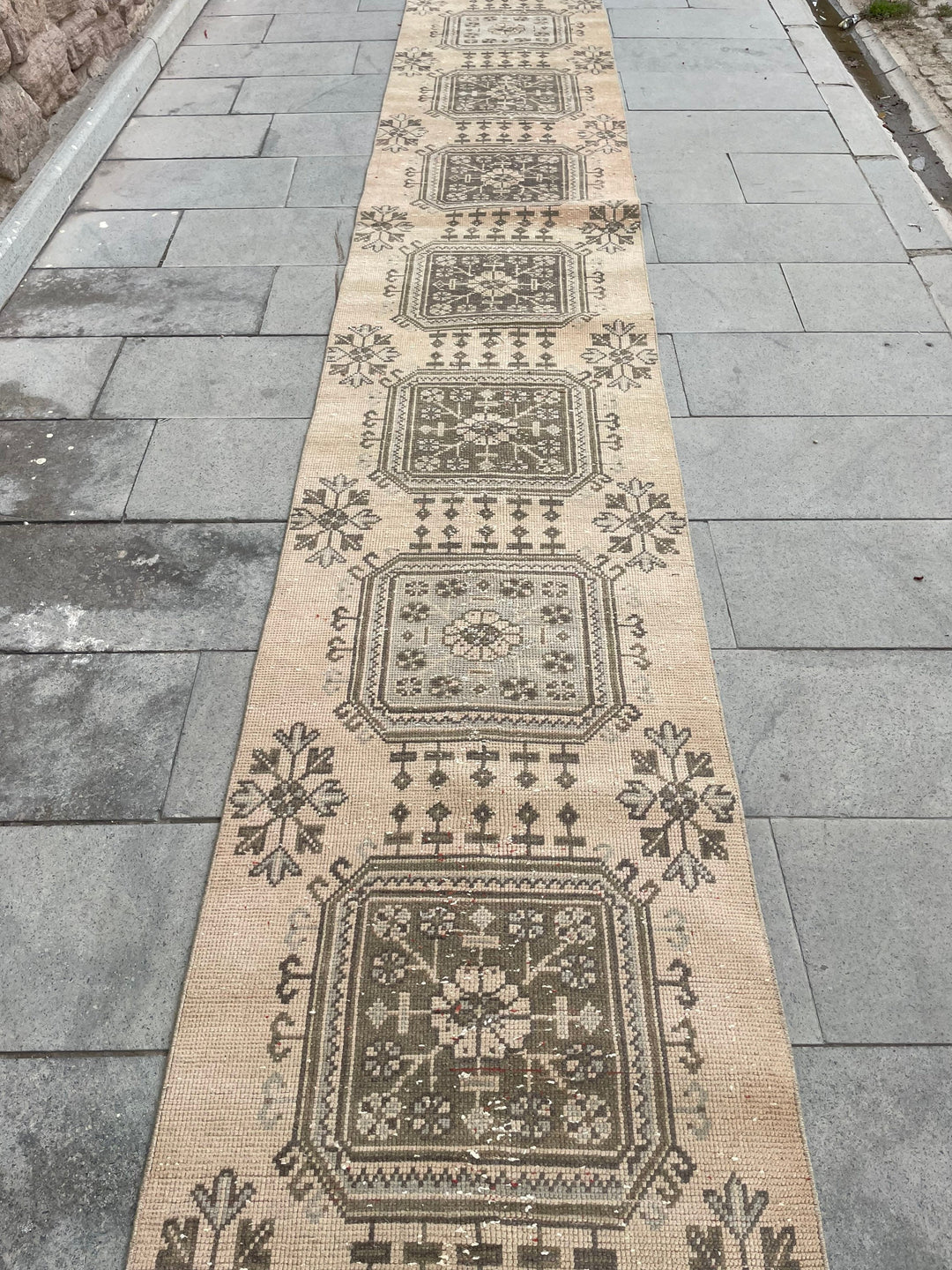 Beige Turkish Runner Rug 2' 4" x 21' 4" Hand-Knotted pattern