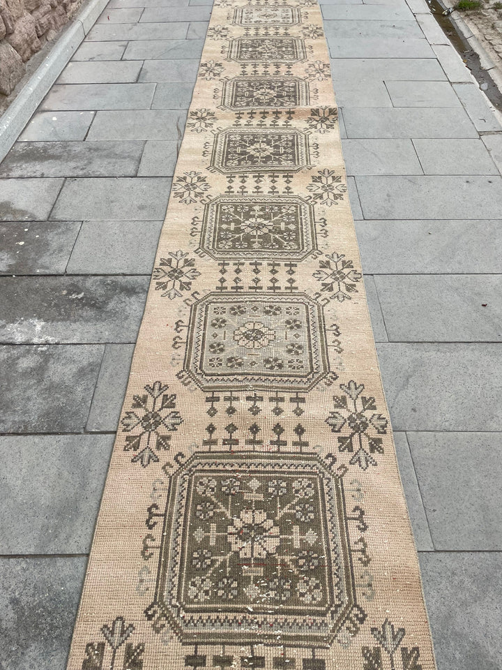 Beige Turkish Runner Rug 2' 4" x 21' 4" Hand-Knotted pattern