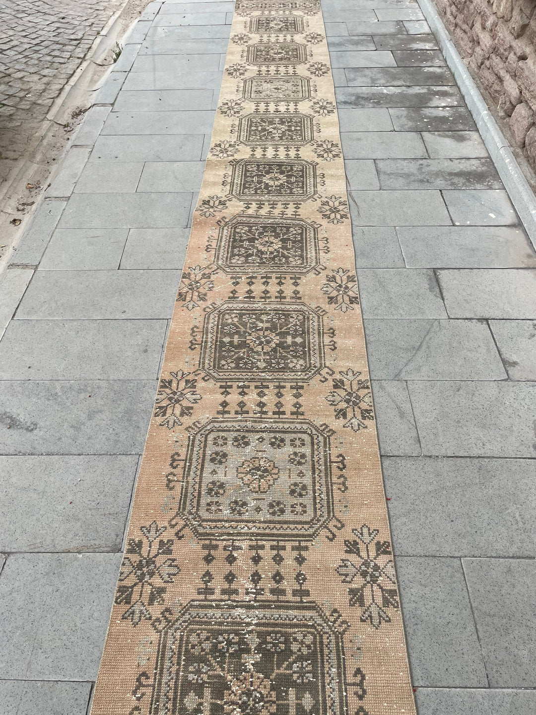 Beige Turkish Runner Rug 2' 4" x 21' 4" Hand-Knotted reverse