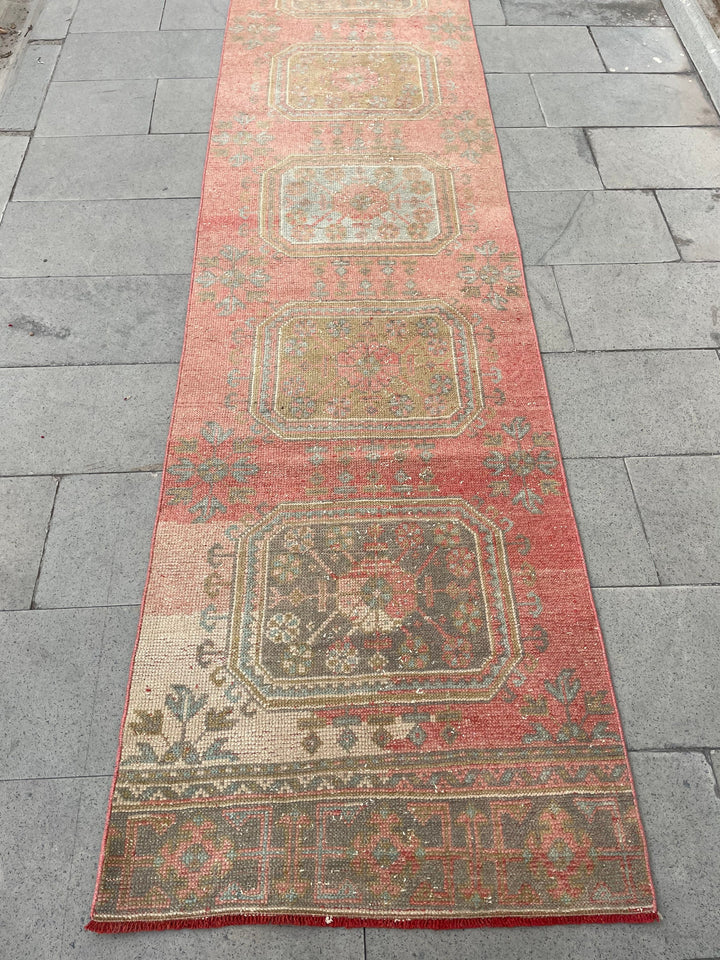 Beige Turkish Runner Rug 2' 9" x 18' 10" Hand-Knotted field