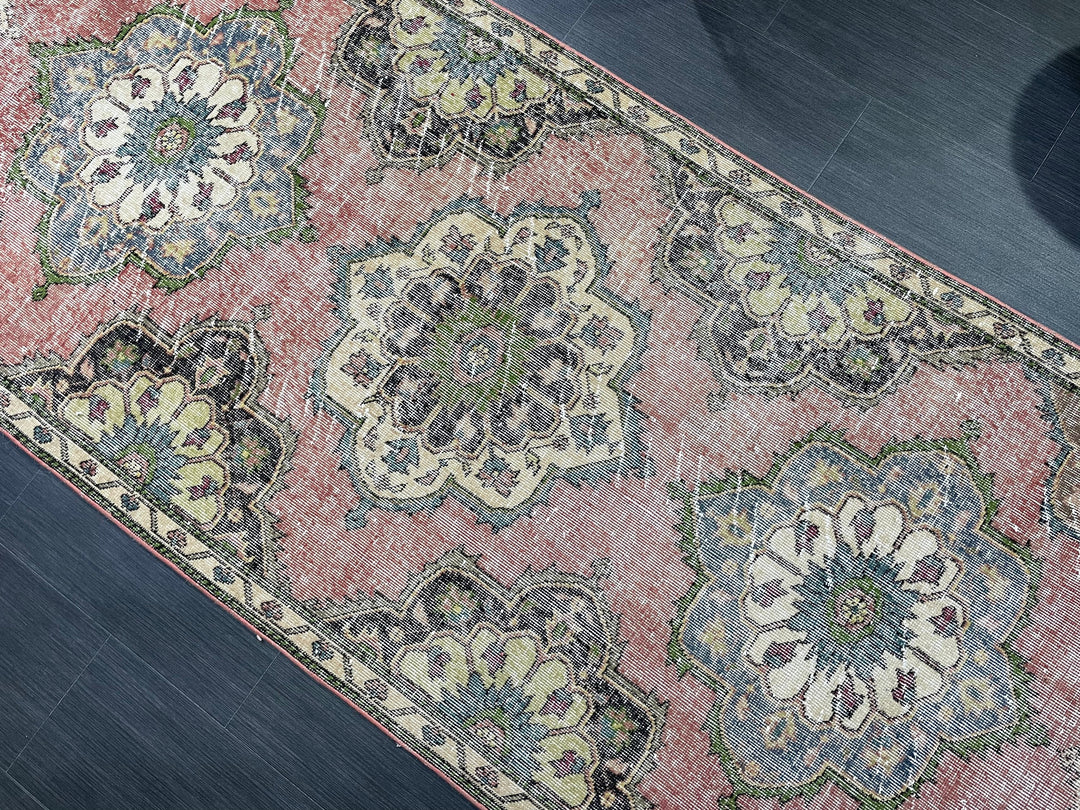 Beige Turkish Runner Rug 3' 7" x 12' 4" Hand-Knotted border