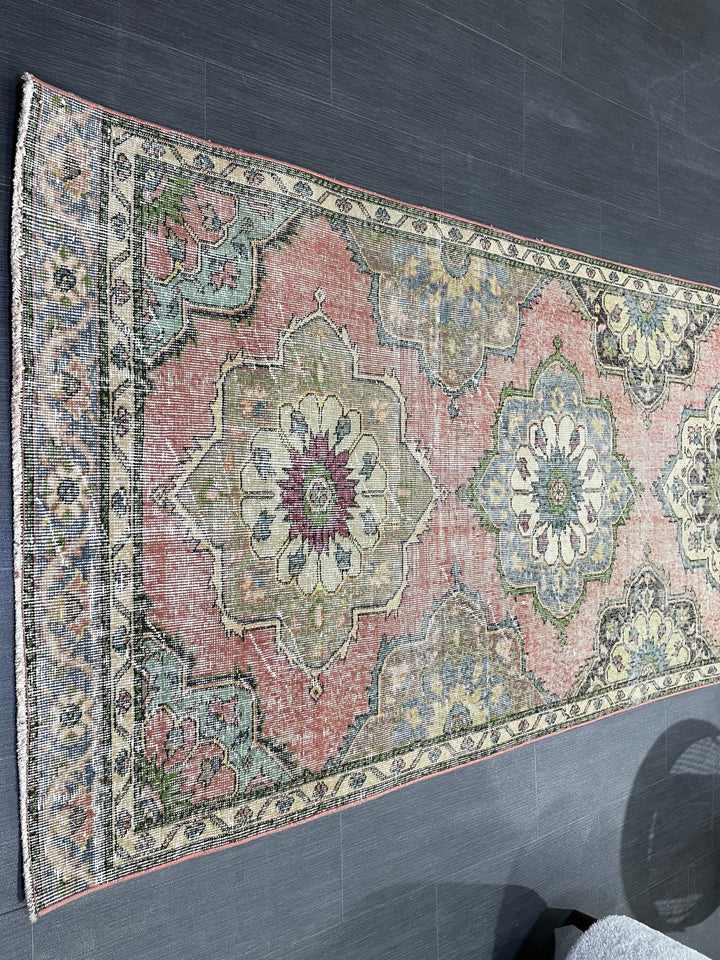 Beige Turkish Runner Rug 3' 7" x 12' 4" Hand-Knotted texture