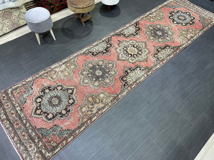 Beige Turkish Runner Rug 3' 5" x 12' 9" Hand-Knotted | No. WR46760