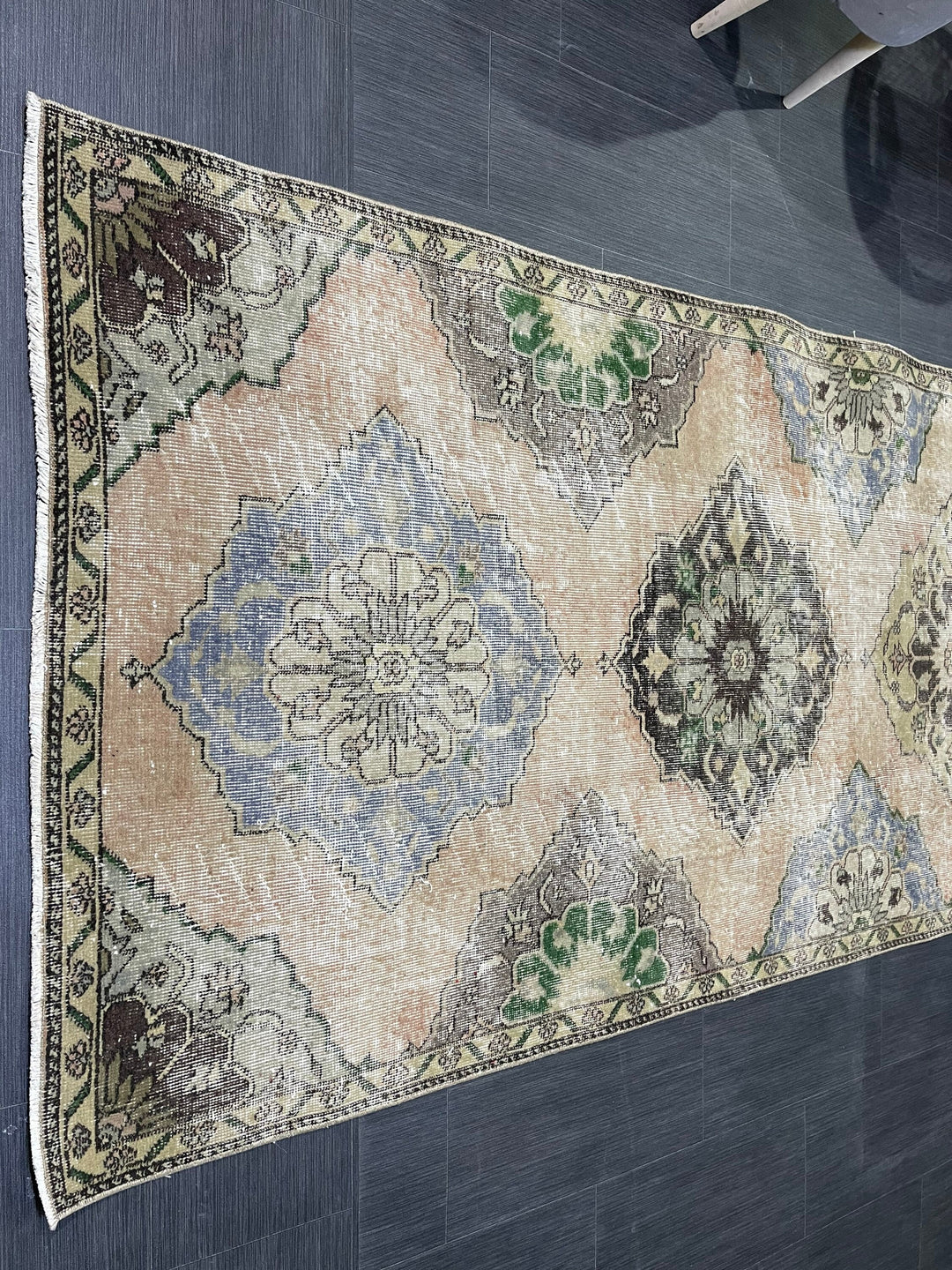 Beige Turkish Runner Rug 3' 9" x 11' 9" Hand-Knotted border