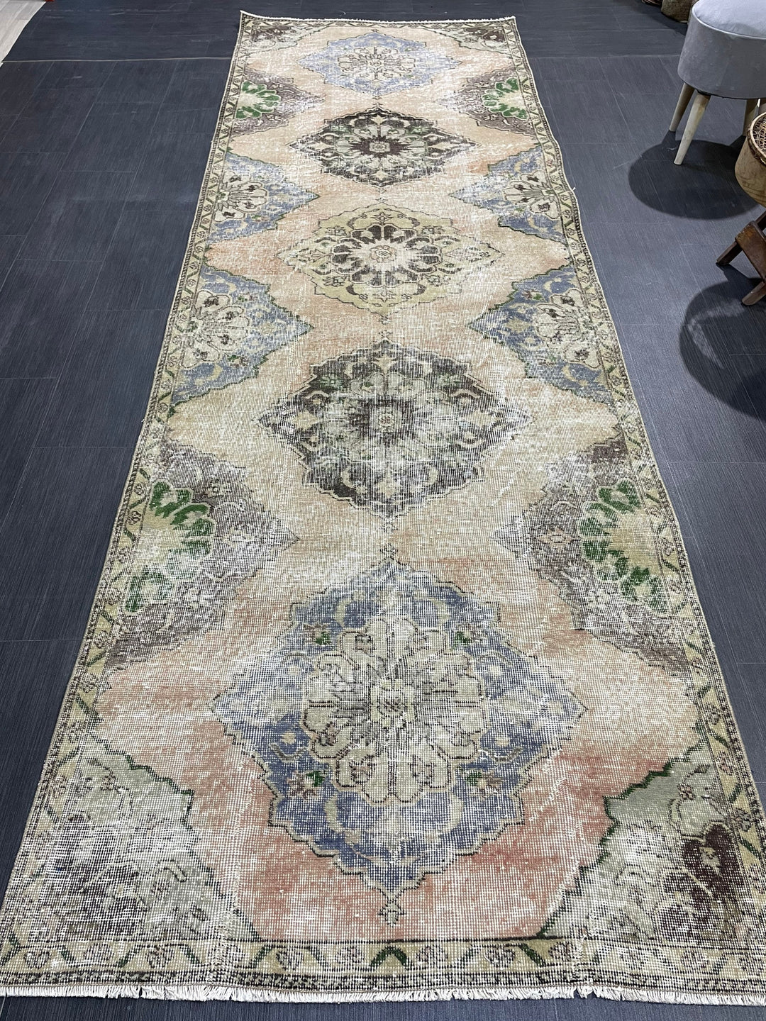 Beige Turkish Runner Rug 3' 9" x 11' 9" Hand-Knotted texture