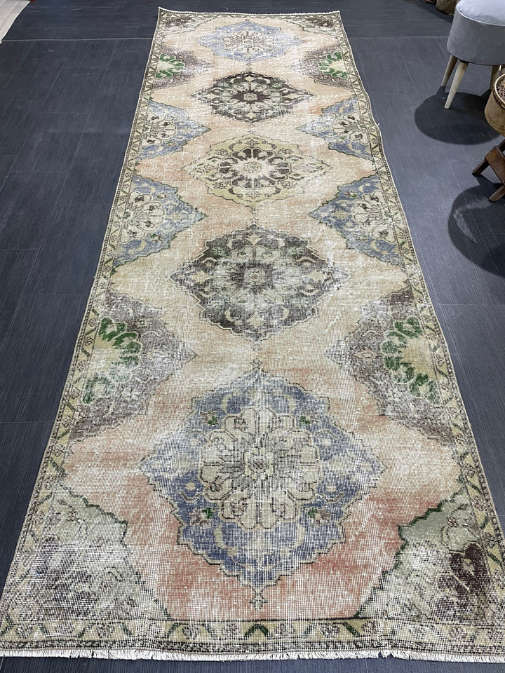 Beige Turkish Runner Rug 3' 9" x 11' 9" Hand-Knotted texture