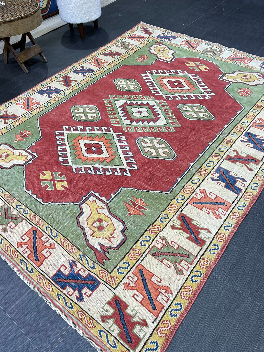 Beige Turkish Oushak Rug 5' 3" x 7' Hand-Knotted field