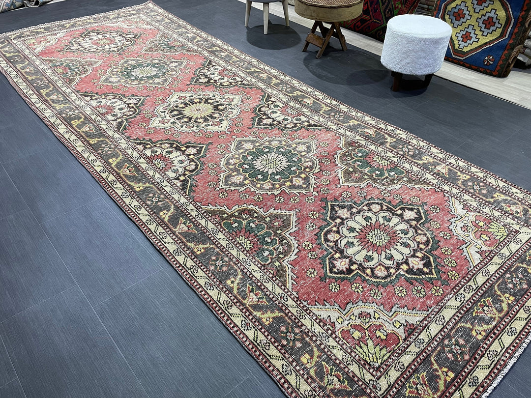 Beige Turkish Runner Rug 4' 7" x 12' 3" Hand-Knotted