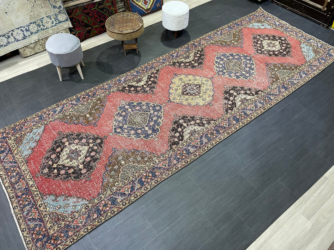 Beige Turkish Runner Rug 4' 9" x 13' 2" Hand-Knotted | No. WR92732